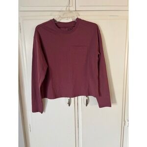 Pact Organic Cotton Long Sleeve Pocket Tee XS Plum Mauve Crew Neck Relaxed Boxy